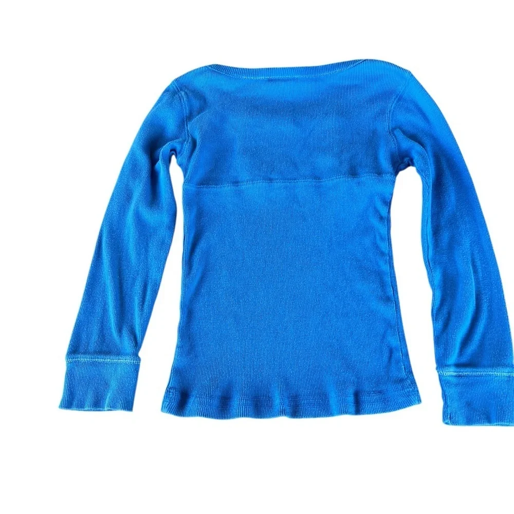 Y2K Limited Too Bright Blue Long Sleeve Henley Elena Gilbert Embellished Size 10